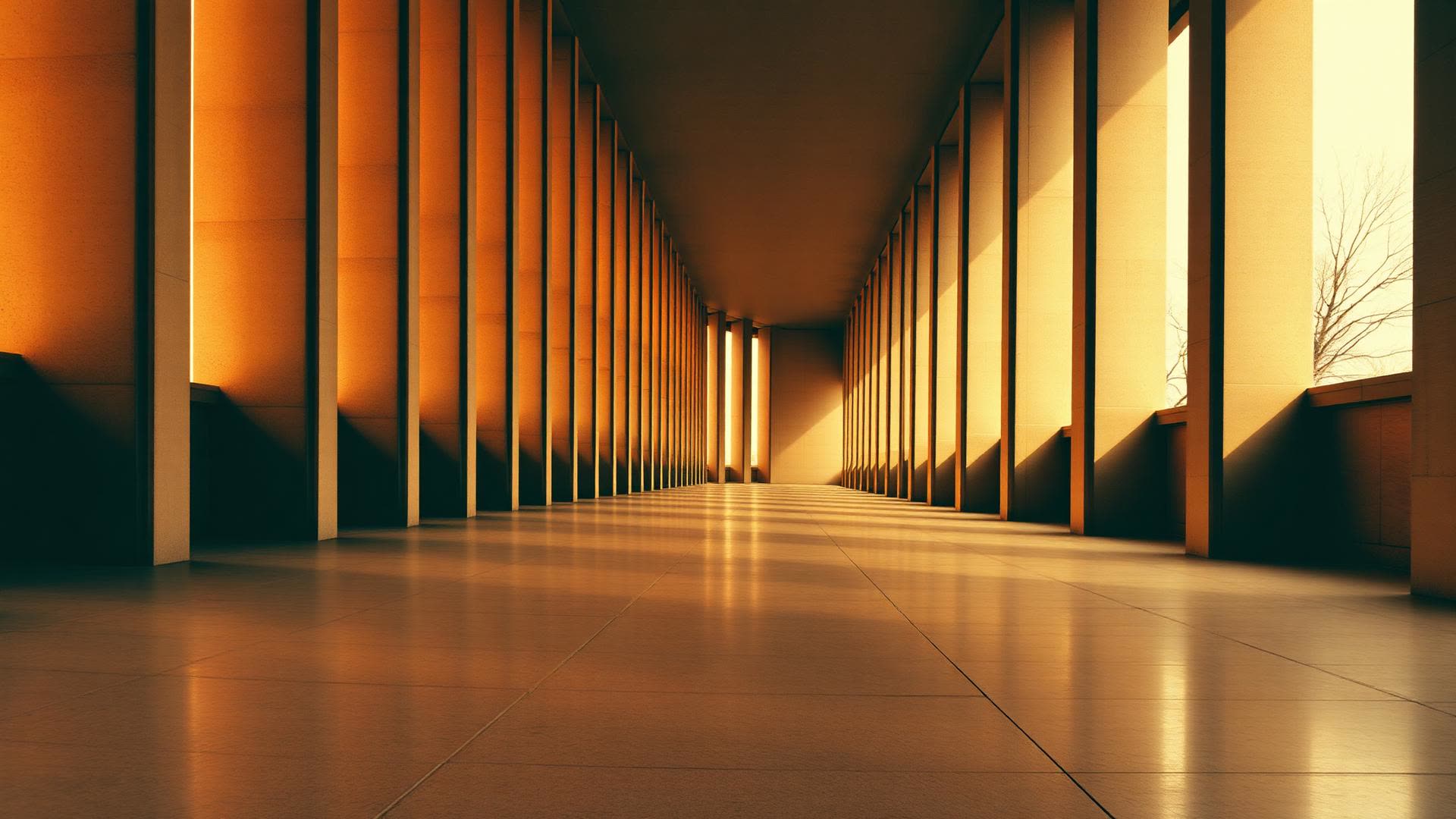 Narrow passage opening to soft light at the far end